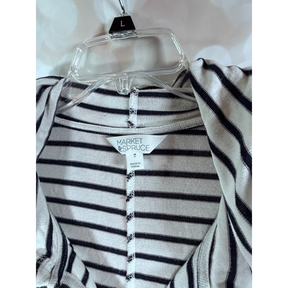 Market & Spruce Black White Striped Hoodie Pullover Long Sleeve Casual Size M - Picture 5 of 8